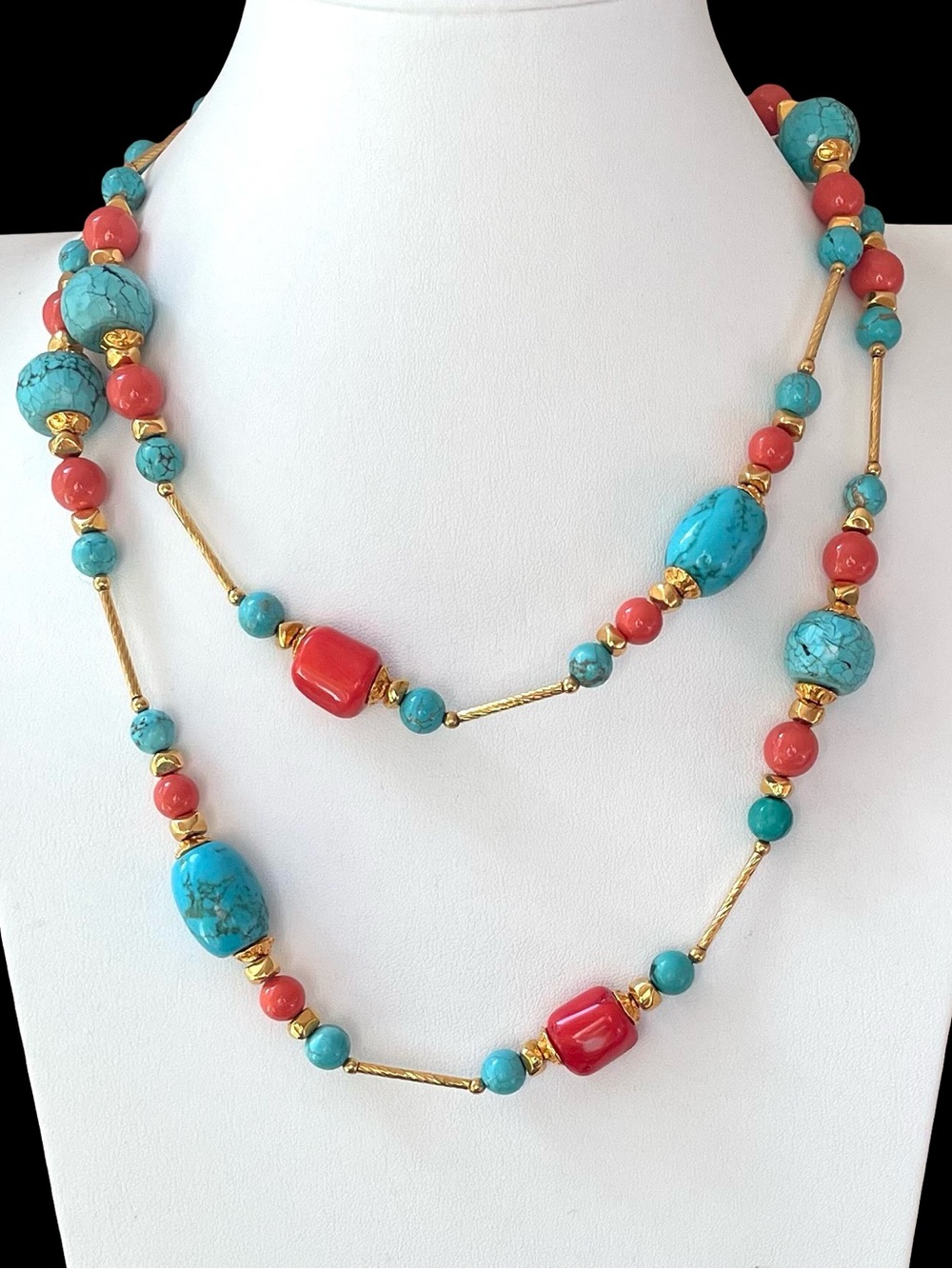 Signed Barrera 24K Gold Plated Necklace With Turquoise And Coral